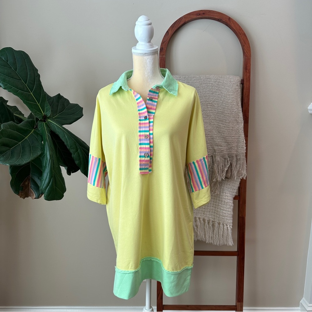 Mini Women’s Dress Size Large‎ Contrast Striped Yellow and Green